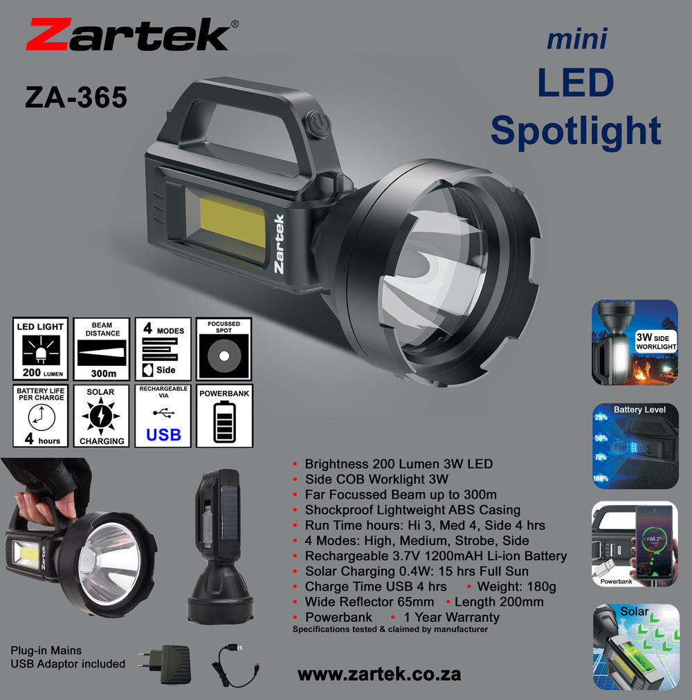 Zartek ZA-365  Rechargeable Mini LED Spotlight