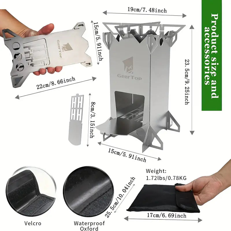 GEERTOP Stainless Steel Wood Rocket Stove - Lightweight & Compact